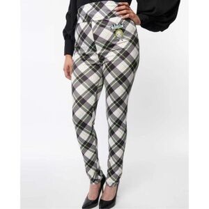 Beetlejuice x Unique Vintage Black Green Plaid Cigarette Pants XL NWT